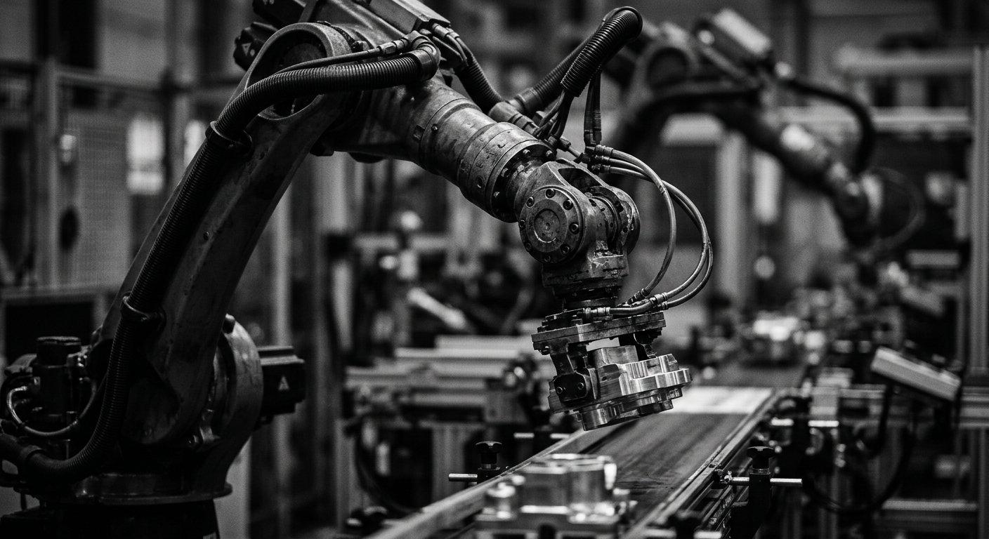 A robotic arm on an automated production line