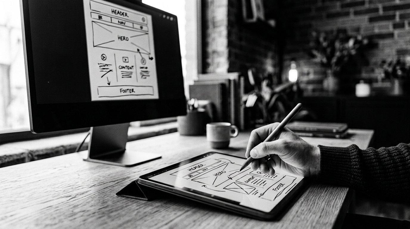 A designer sketching an interface on a tablet
